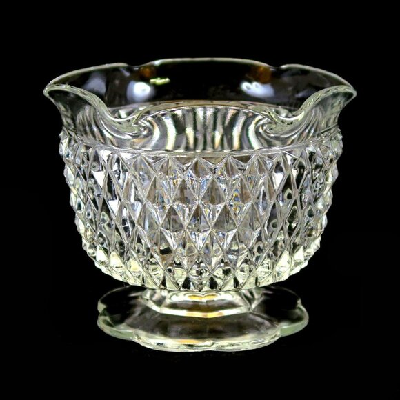 Indiana Glass Diamond Point Clear 4-inch Candle Bowl - Mid-Century Glassware - Picture 1 of 4